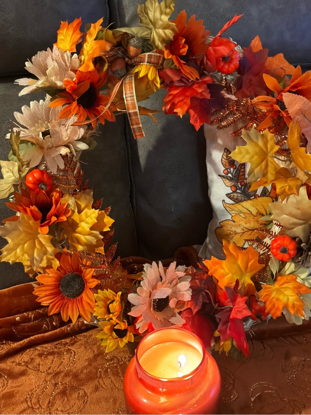 18 “ Autumn Harvest Fall Wreath - Orange & Gold Home Accent